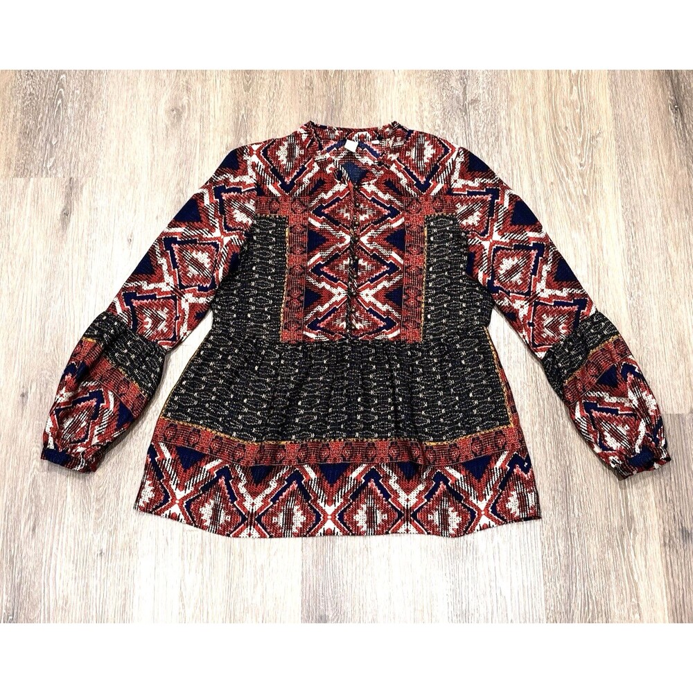 Konrad & Joseph Anthropologie Blouse Medium Boho Peasant Top Aztec Geometric
